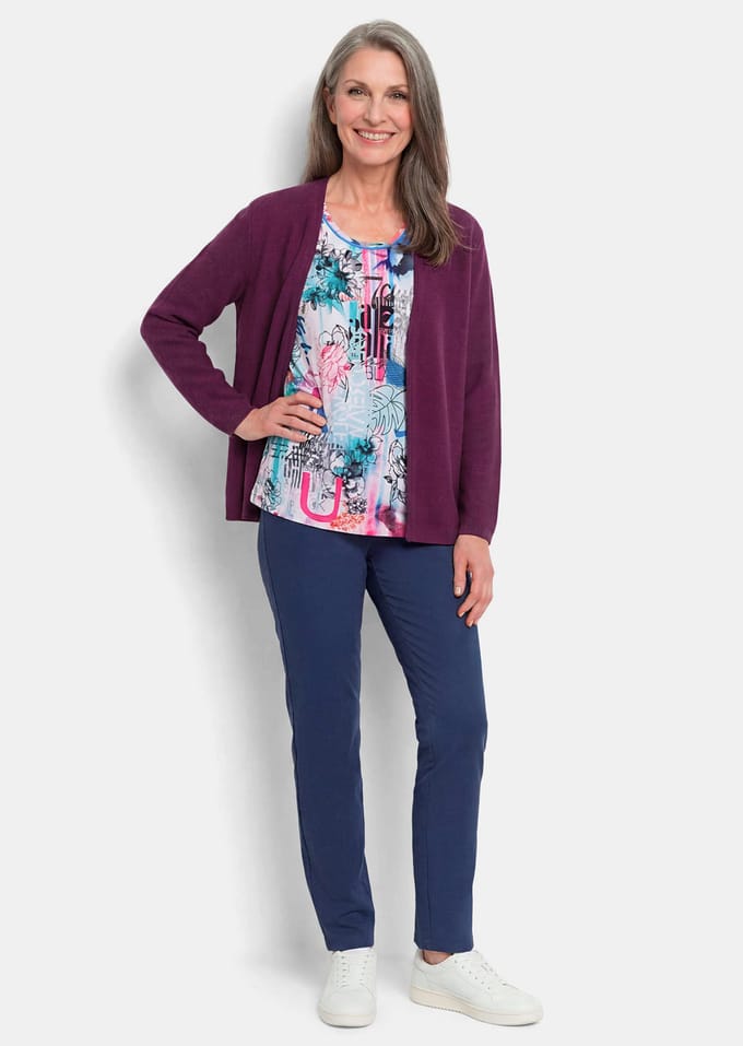 Lichtgewicht cardigan met scheerwol - bessen - Gr. 42 van Goldner Fashion