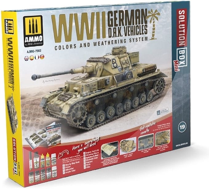 AMMO by Mig Jimenez Modelbouwdecoratie - MIG 7902 WWII German DAK Vehicles - Solution Box Mini Effecten set