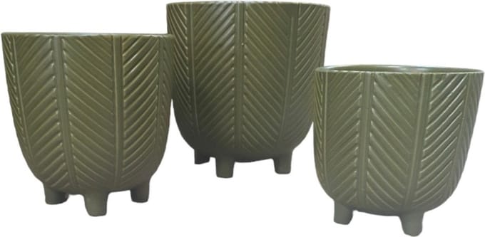 Mica Decorations Bloempot Set van 3 groen ,grootste maat is H18xD17cm