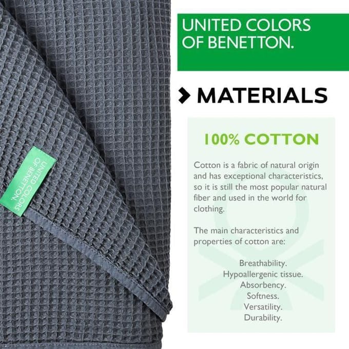Couverture - BENETTON - CASA BENETTON - 100% Coton - 200 g/m2 - Gris Foncé - 140x190 cm gris