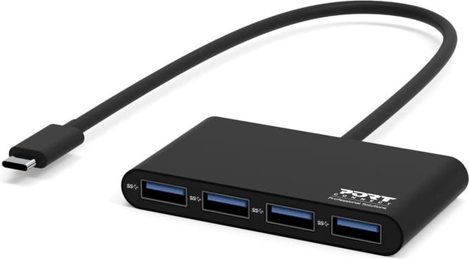 PORT Designs 900123 900123 USB-hub 4 poorten USB-A USB 3.0 5 GBit/s Met USB-C stekker Zwart