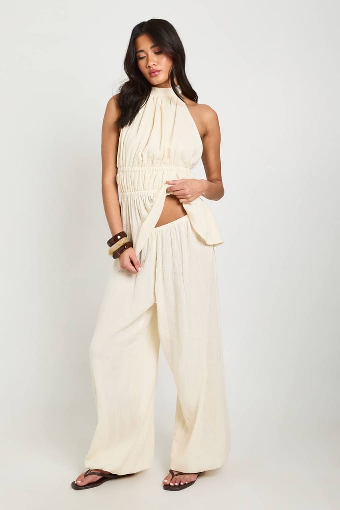 boohoo Dames Kaaslinnen Ballonpijp Broek | Ecru | Maat: 36