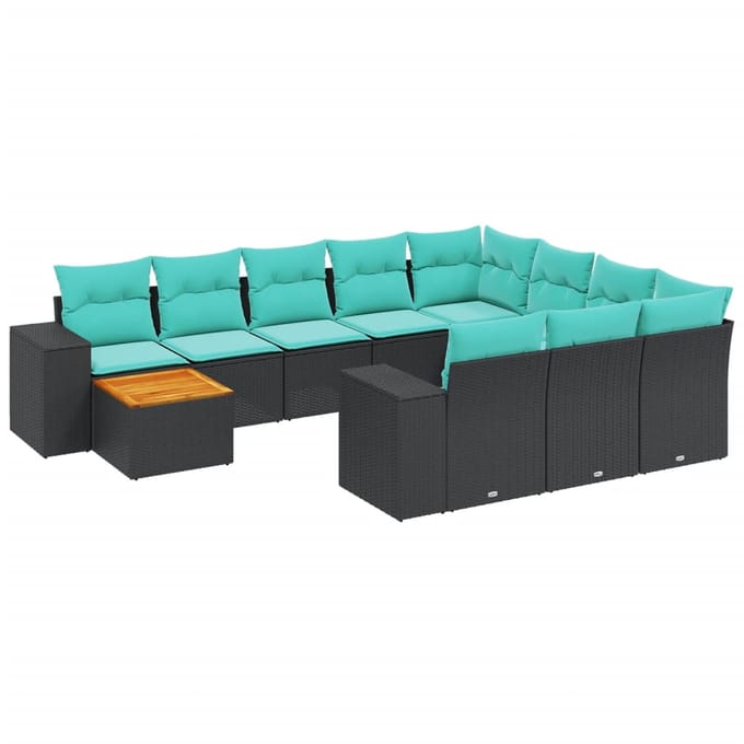 vidaXL - 11-delige - tuinbankset - met - kussens, - zwart - polyrotan