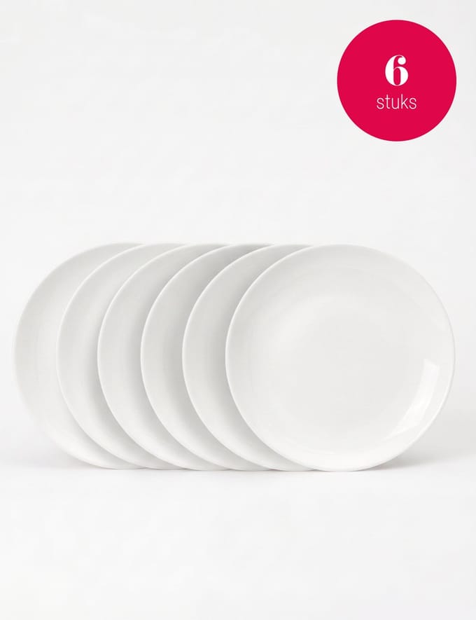 vtwonen - Borden - Dinerborden - Porselein - Wit - 25,5 cm - Set van 6