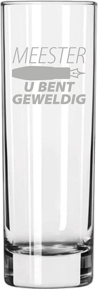 Gegraveerde longdrinkglas 22cl Meester u bent geweldig