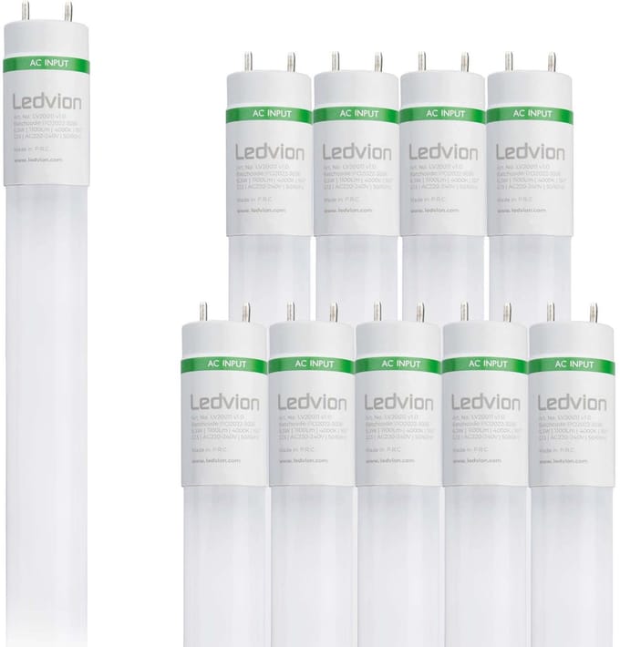Ledvion - 10X LED TL Buis - 60CM - 6.3W - 4000K - 175lm/W