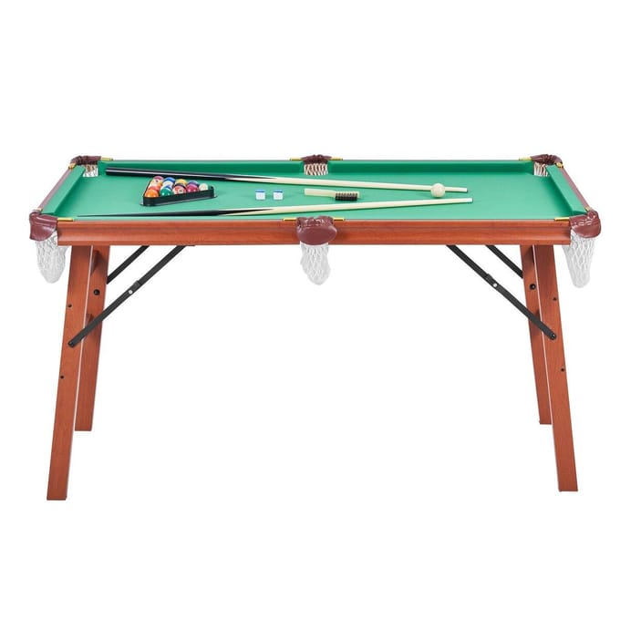 Opvouwbare Pooltafel, 140cm Draagbare Biljarttafels, Opvouwbare Ruimtebesparende Entertainment Spel Set Bevat Bal, Keu, Driehoek, Krijt, Borstel, Bruin met