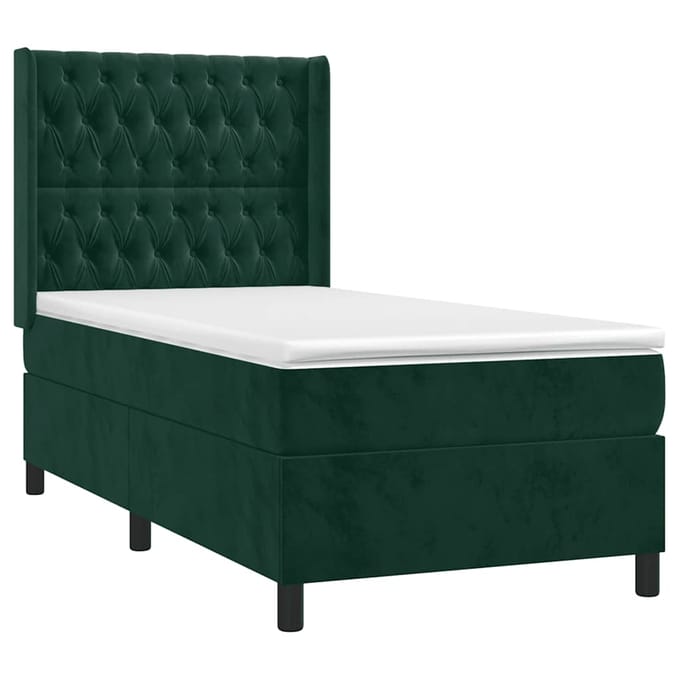vidaXL - Boxspring - met - matras - fluweel - donkergroen - 100x200 - cm