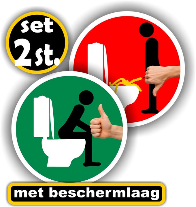 Jerma - Zittend Plassen - WC - Sticker - set 2 st - ⊘10 cm - Zelfklevend - Krasbestendig - Vinyl