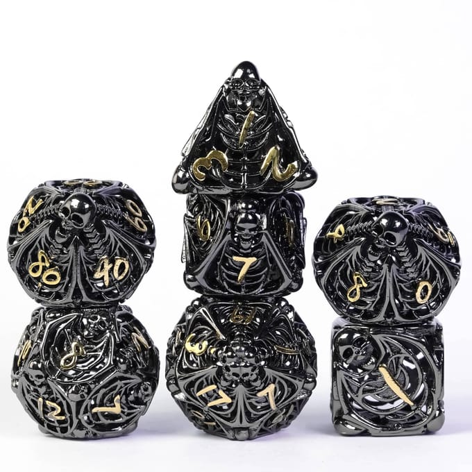 Cusdie Dés Polyédriques Métalliques Creux Squelette 7 Pièces D4-D20 pour le Jeu de Rôle Dungeons and Dragons Pathfinder noir