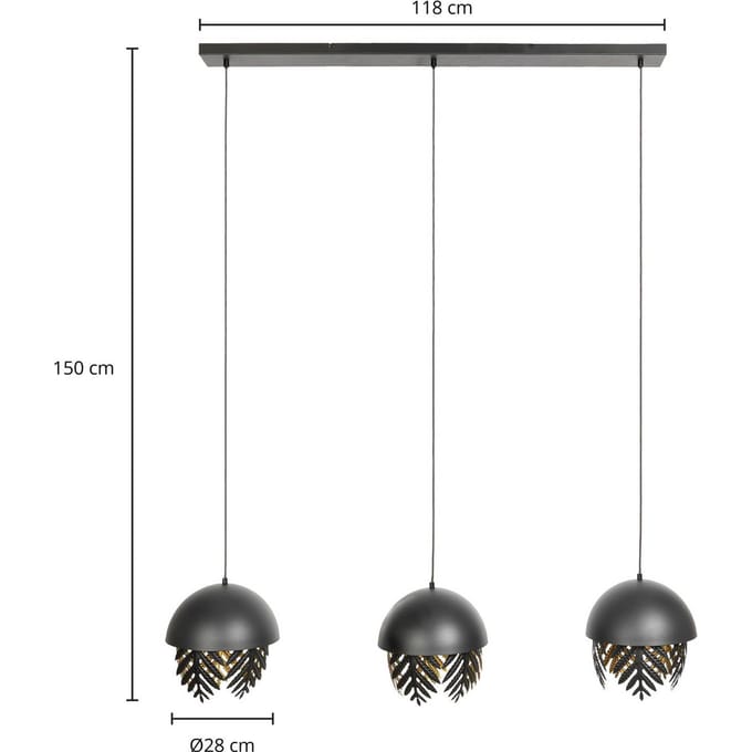 Lucande - hanglamp - 3lichts - IJzer - H: 35 cm - E27 - zwart, goud