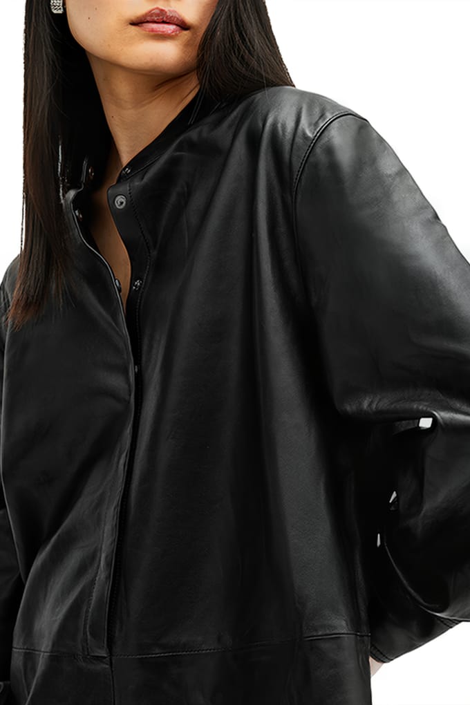 AllSaints Sara Leather Shirt Black Größe: S | Blusen Outlet | Damen | Schwarz