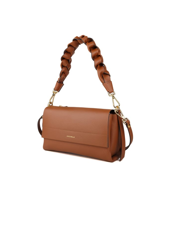 COCCINELLE Leren schoudertas Boheme Grana Double Shoulder Bag Cognac / Noir bruine