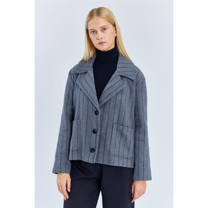 Oversized Gestreepte Geknoopte Jas