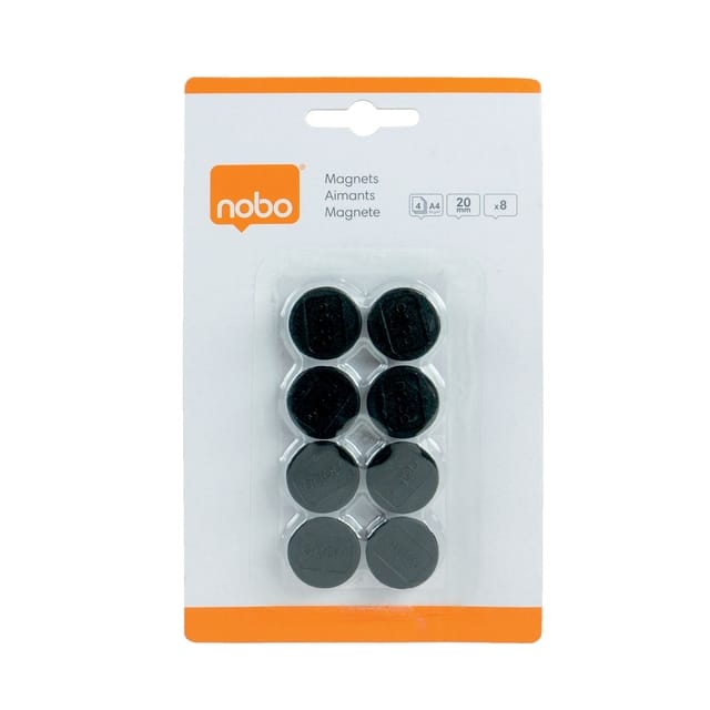 Nobo Whiteboard Magneten  - 20mm - 8 Stuks - Zwart