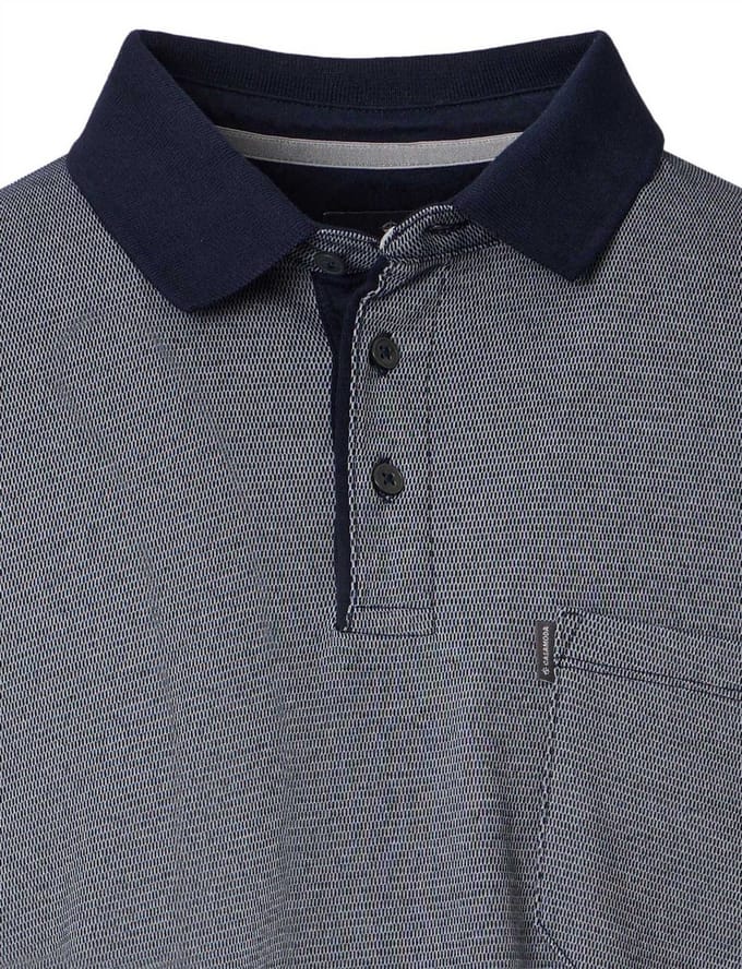 CASA MODA comfort fit heren polo lange mouw - blauw - wit dessin