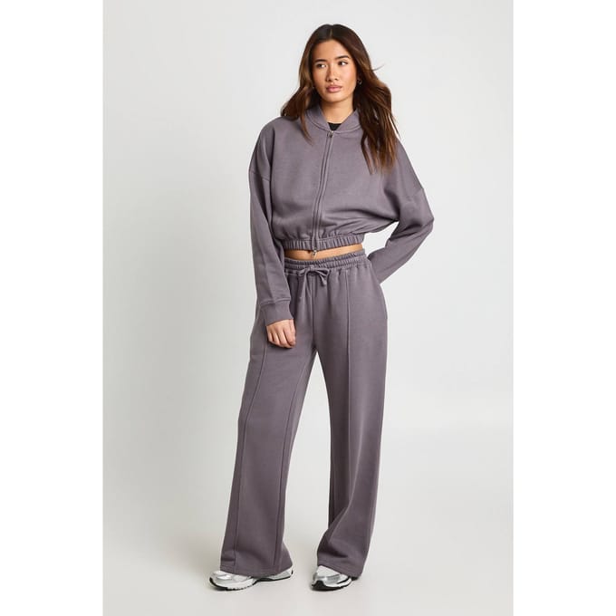 boohoo Dames Zip Through Bomber Rechte Pijpen Trainingspak | Paddestoel | Maat: Large