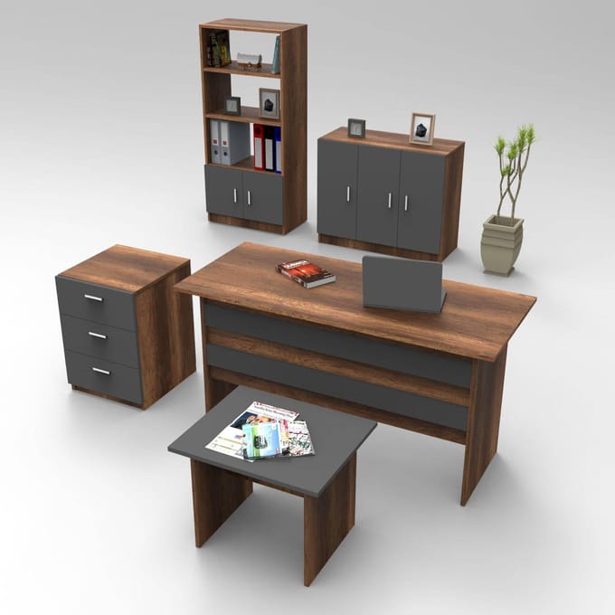 Set van bureau met bijzettafel en 3 opbergkasten Jona | Kalune Design