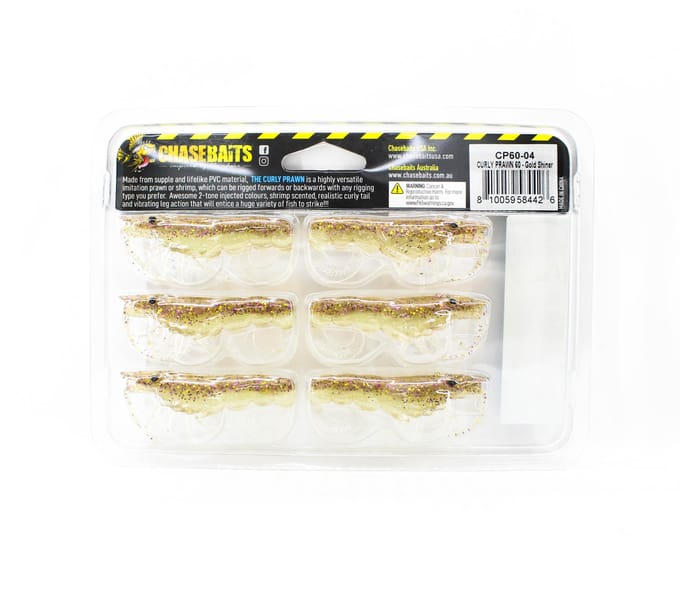 Chasebaits Curly Prawn 60 mm Zinkende Lure 6 per Pakket Gold Shiner (4426)