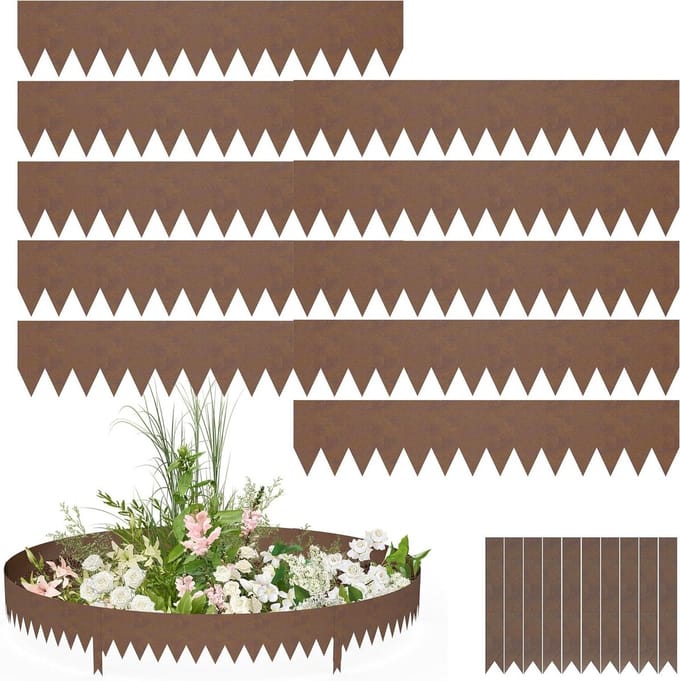 Gazonrand Staal - Bloembedomranding Palissade - Tuin Afscheiden - Flexibel Buigbaar - 20cm Hoog 100cm Lang - Bruin