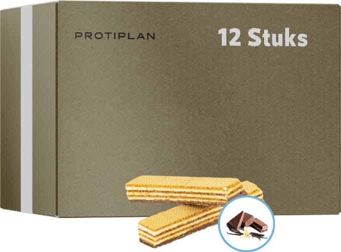 Protiplan - Penny Wafel Vanille Chocolade - 12 stuks - 12 x 42 g - Koolhydraatarme wafel - Eiwitrepen