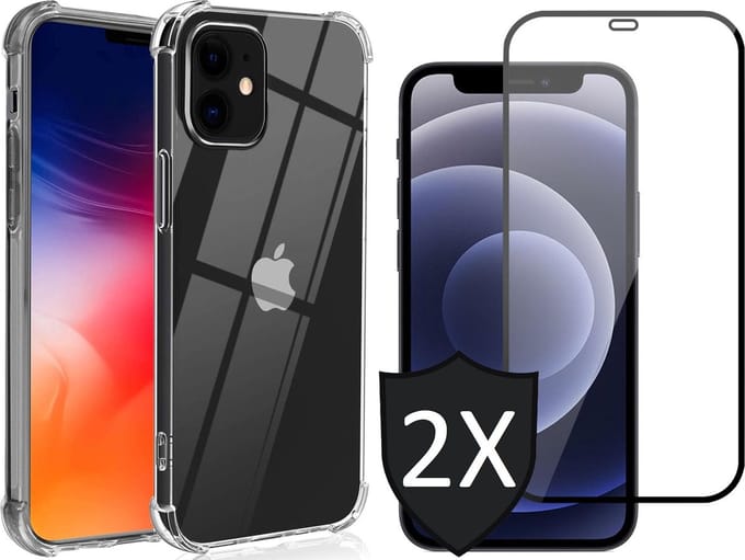 Hoesje geschikt voor iPhone 13 Mini Met 2x Screenprotector - Shock Proof Case - Transparant