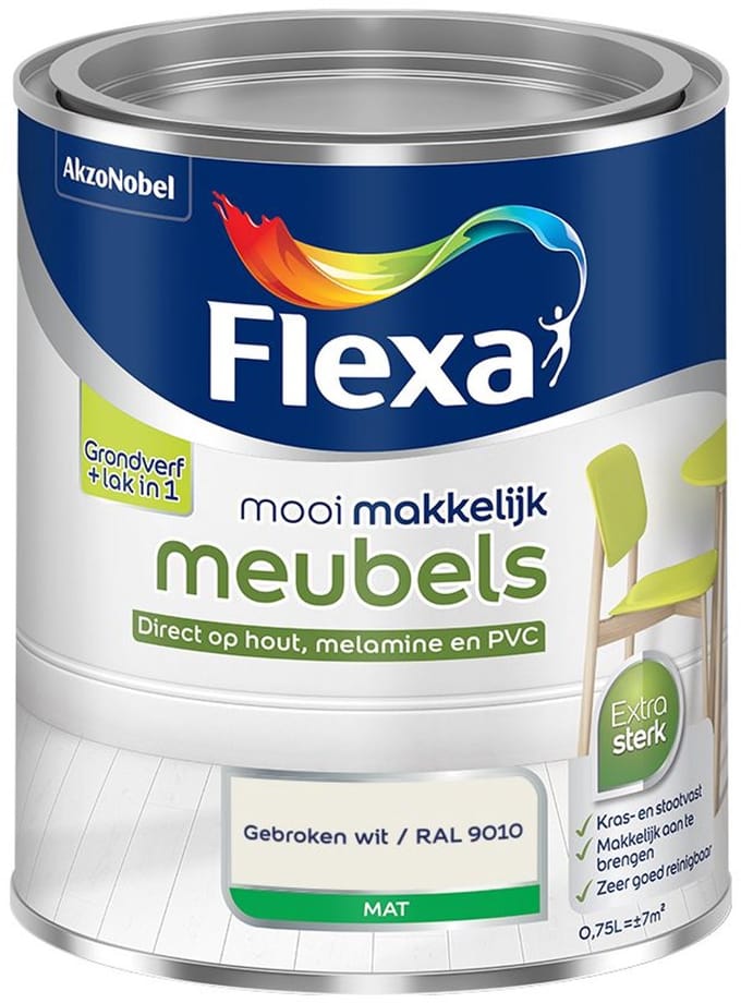 Flexa - Mooi Makkelijk Meubels Mat - Gebroken Wit / Ral 9010 - Mengverf - 750 Ml
