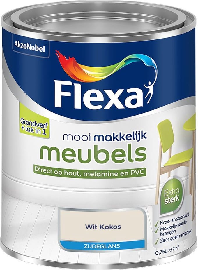 Flexa - Mooi Makkelijk Meubels Zijdeglans - Wit Kokos - Mengverf - 750 Ml