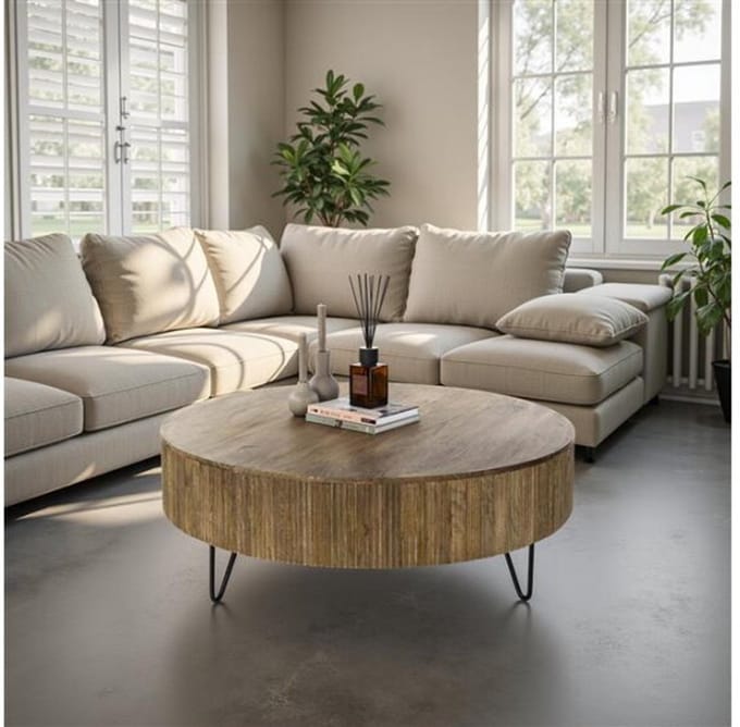 Salontafel Wave rond mangohout Ø120 cm - zandkleur