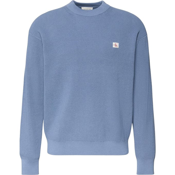 Calvin Klein Ls Ez Cotton Waffle Sweater Dusty Sailor Blue Größe: S | Pullover Outlet | Herren | Blau