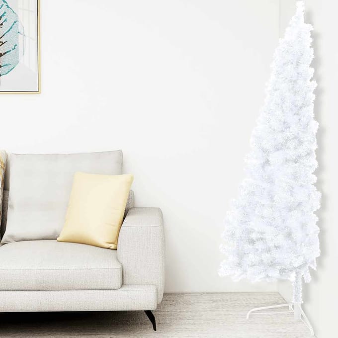 vidaXL Kunstkerstboom met verlichting en kerstballen half 240 cm wit
