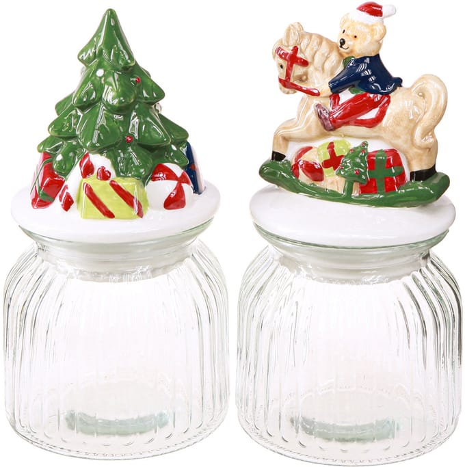 Snoeppot met deksel Kerstbonboniere H20cm 2st