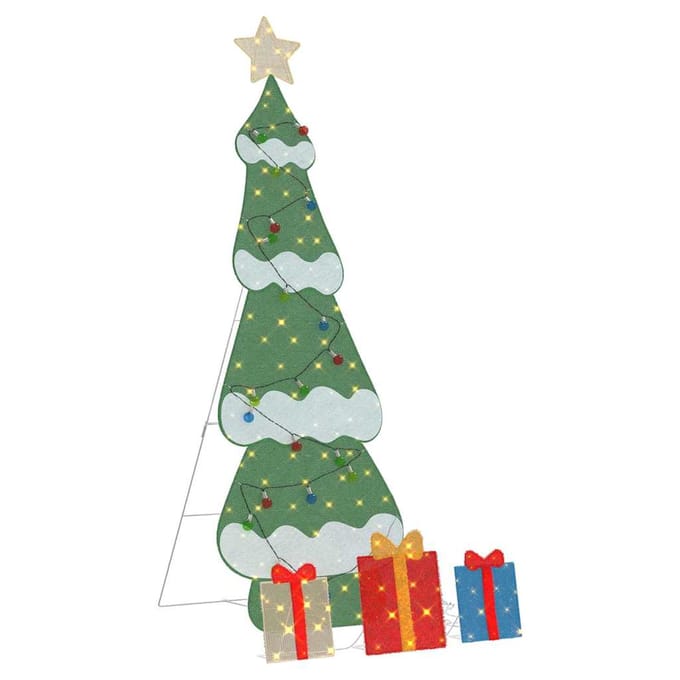vidaXL - Verlichte - Kerstboom - met - 3 - Geschenkdozen - 2D - Warm - Wit - Meerkleurig