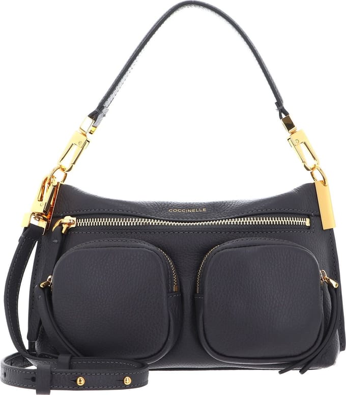 COCCINELLE Leren Handtas Schoudertas Hyle Handbag Grained Leather Ardesia Grijs