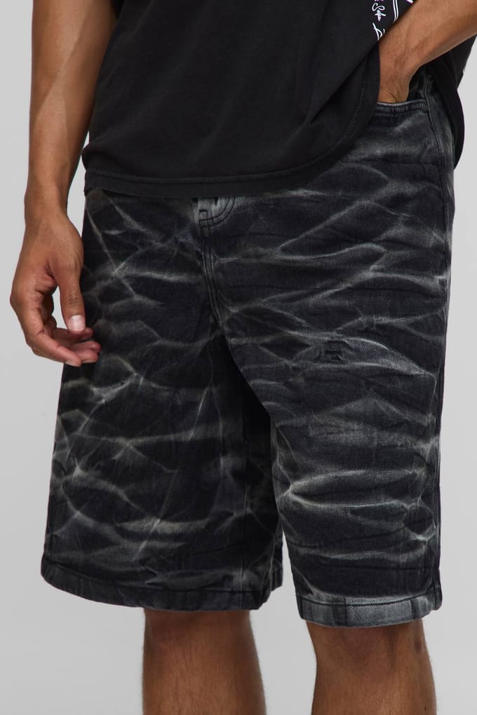 Parachute Crinkle Washed Denim Shorts | Washed Black | Size 32
