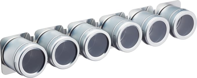 KitchenCraft MasterClass Magnetisch Kruidenrek voor 6 Potten, Metaal, 7,4 x 43 x 5,7 Centimeter, Zilverkleurig, MCSRSS6PC