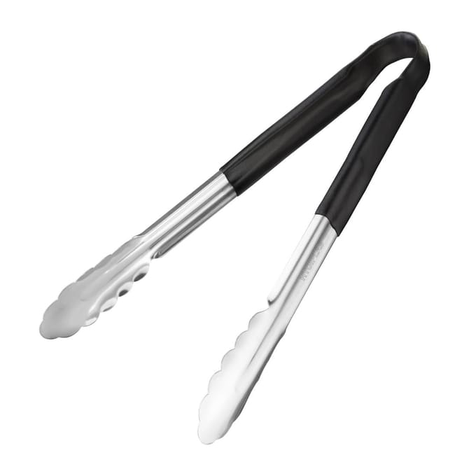 Hygiplas Serveertang / Vleestang - Zwart - RVS - 30cm - Gladde vorm tegen bacteriën - horeca bbq tang