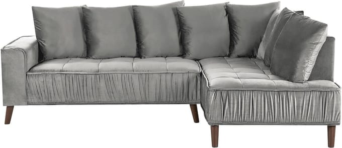 GRENA - Hoekbank 3-zits - Lichtgrijs - Linkerzijde - 231 cm - Fluweel