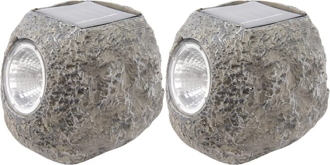 Lumineo Buiten spot solar verlichting - 2x - steen - LED - 10 x 12 cm