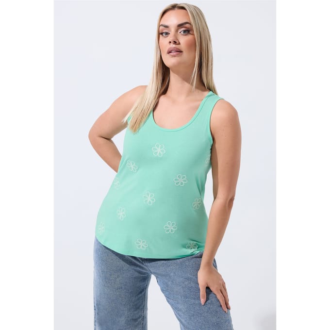 Limited Collection Mintgroene Geborduurde Bloemen Top Size 44