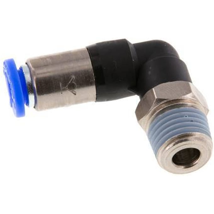 6mm & R1/4'' Zelfsluitende L-insteekkoppeling Vernikkeld messing/PBT buitendraad 0-10 bar [2 Stuks]