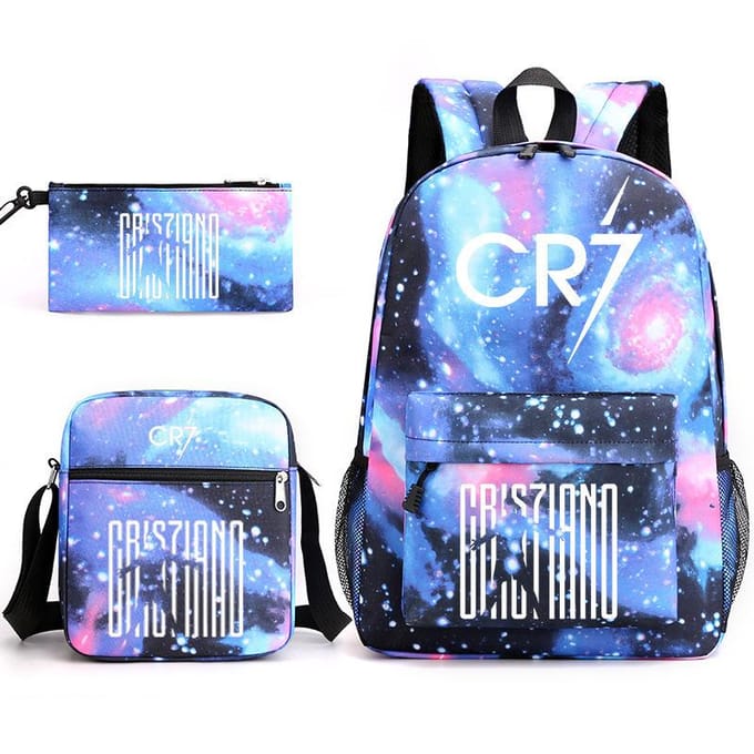 Cartable grande capacité avec bandoulière; set de trousse à crayons trois pièces pour étudiant Cristiano ronaldo backpack
