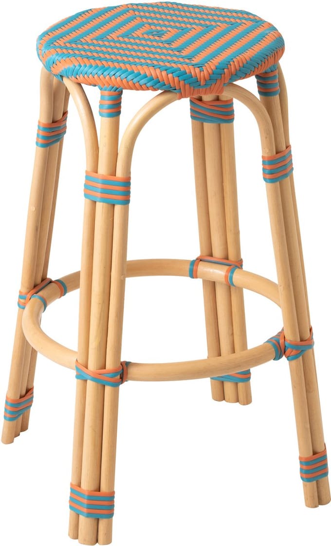 J-Line kruk Geo - polyresin/rotan - oranje/turquoise - 2 stuks