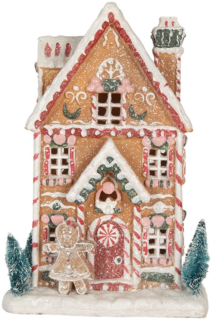 Clayre & Eef Gingerbread house met LED 17x12x25 cm Bruin Kunststof