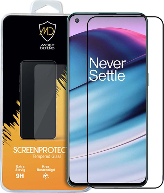 MobyDefend Screenprotector - Geschikt voor OnePlus Nord CE - Screensaver Met Zwarte Randen - Gehard Glas