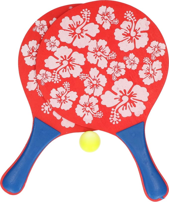 Beachball set - rood - bloemenprint - hout - batjes met bal