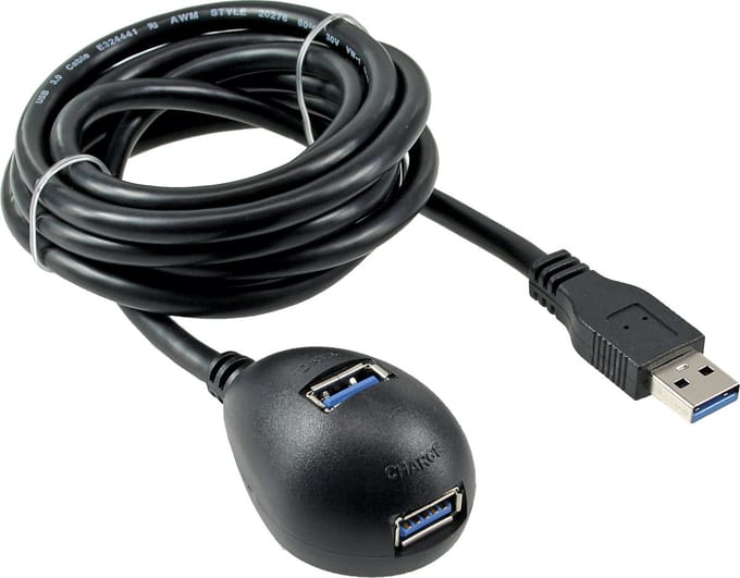 USB naar 2x USB docking kabel - USB3.0 - tot 0,9A / zwart - 3 meter