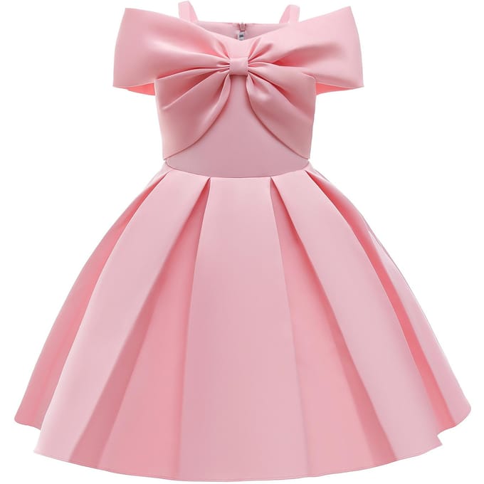 Nieuwe kinderprinsesjurk Effen kleur Off-shoulder kinderjurk 120cm roze