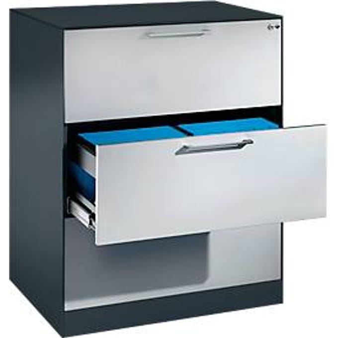 Hangmappenkast Asisto C 3000, 3 schuifladen, 2 rijen, B 800 mm, antraciet/aluminium