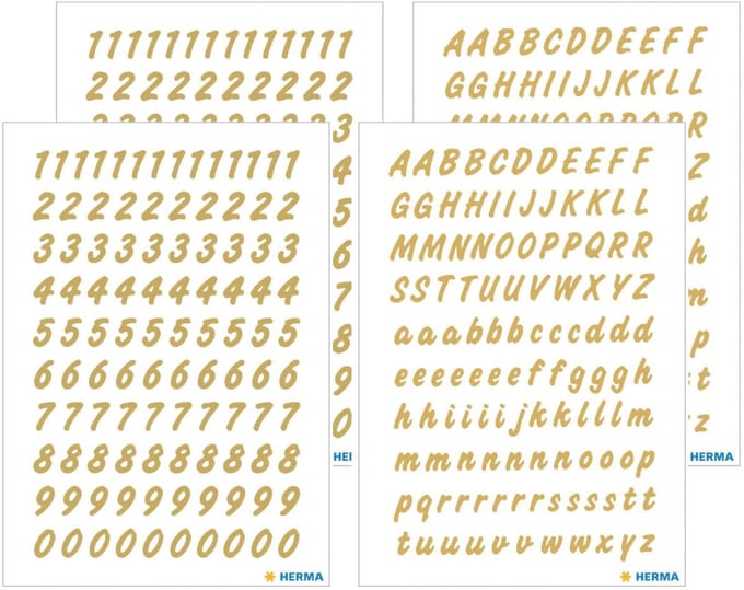 Herma stickervellen letters en cijfers - 8x vellen - goud - 8 mm - watervast